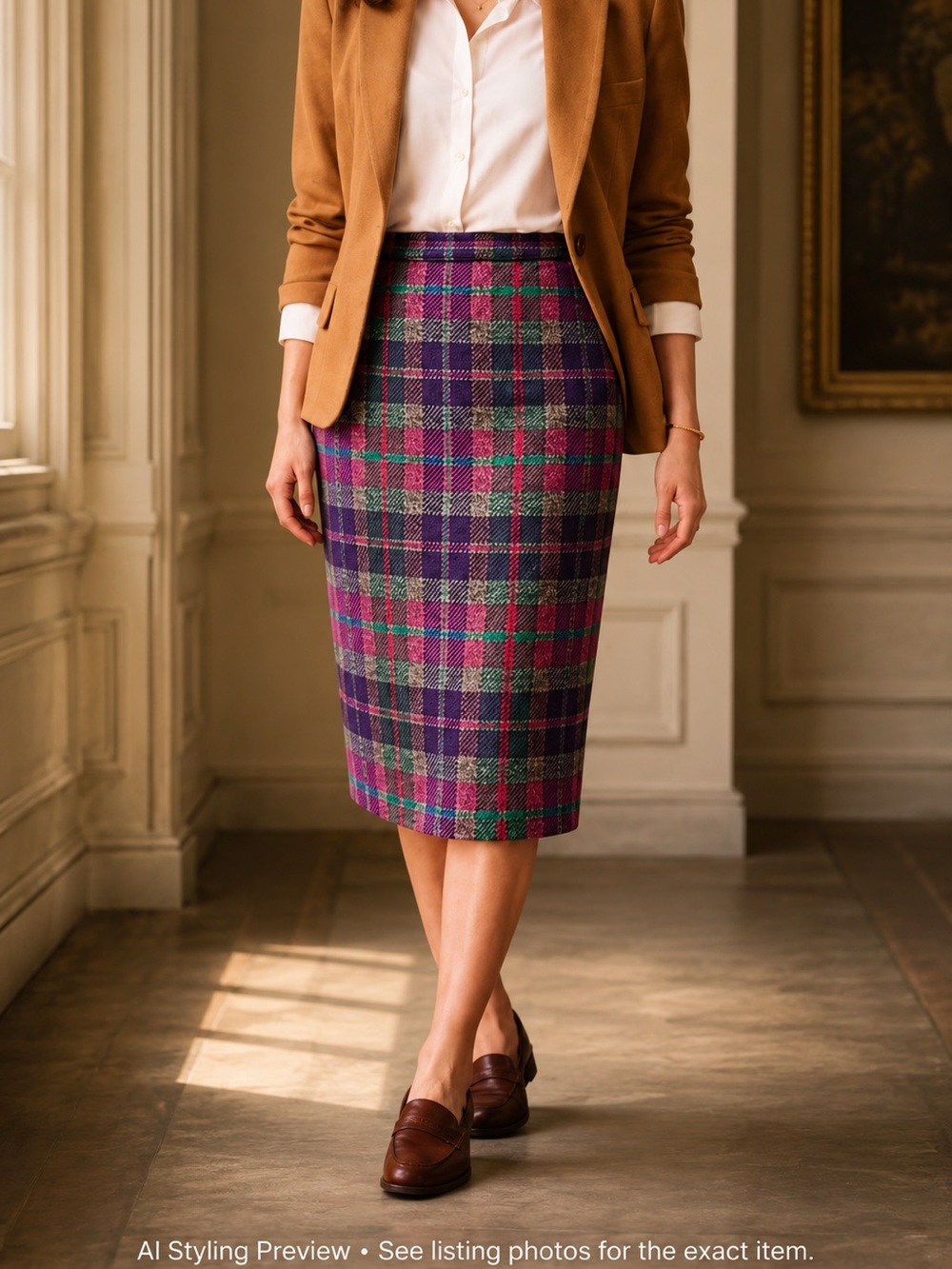 Vintage Valentino Boutique Wool Plaid Pencil Skirt Small Heritage